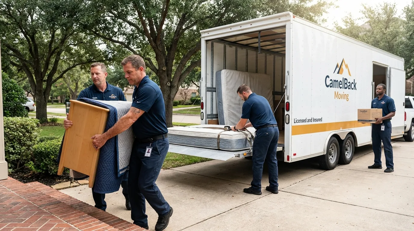 Crew loading residential truck for cross-state move from Saint Helens, OR