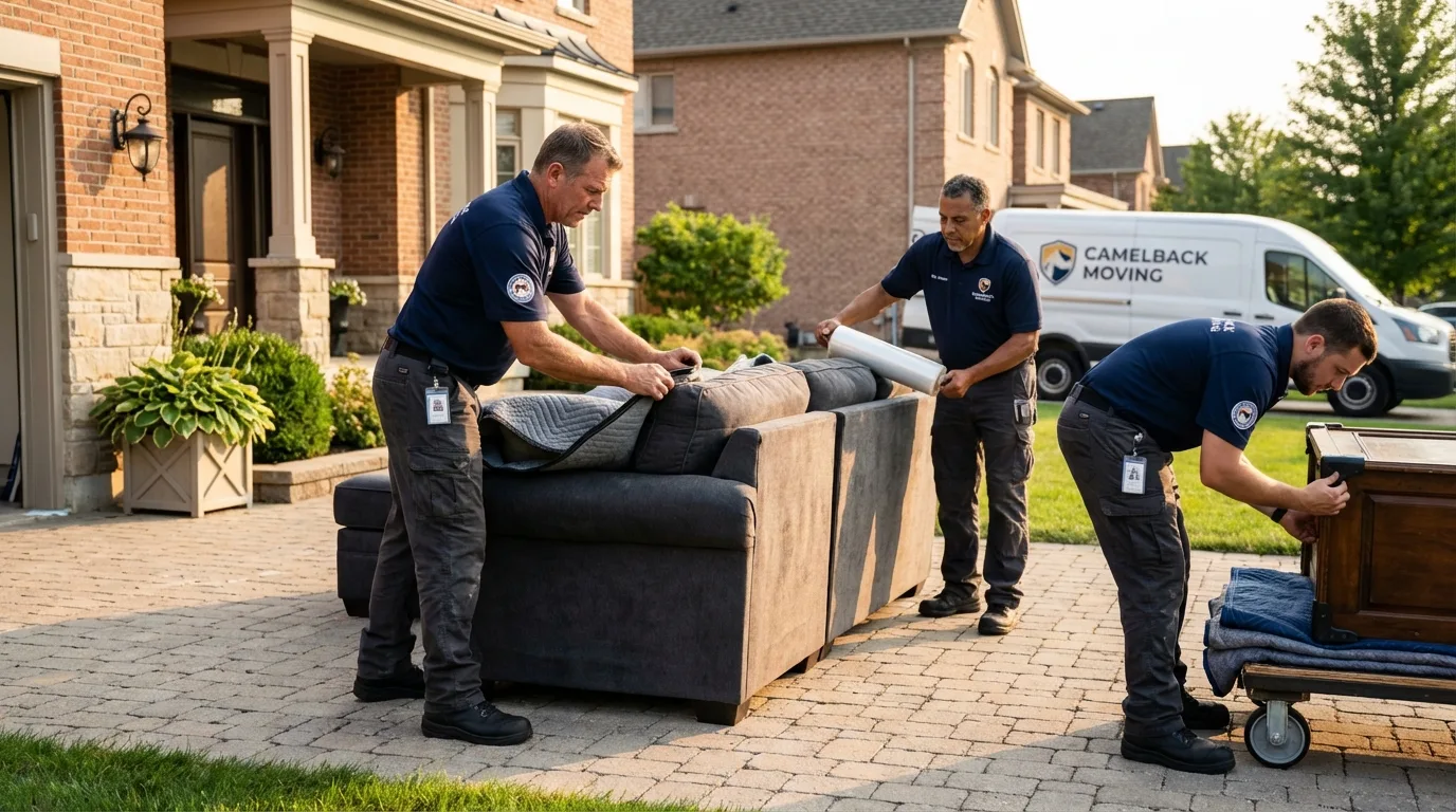 Large estate moving crew wrapping furniture in Saint Helens, OR